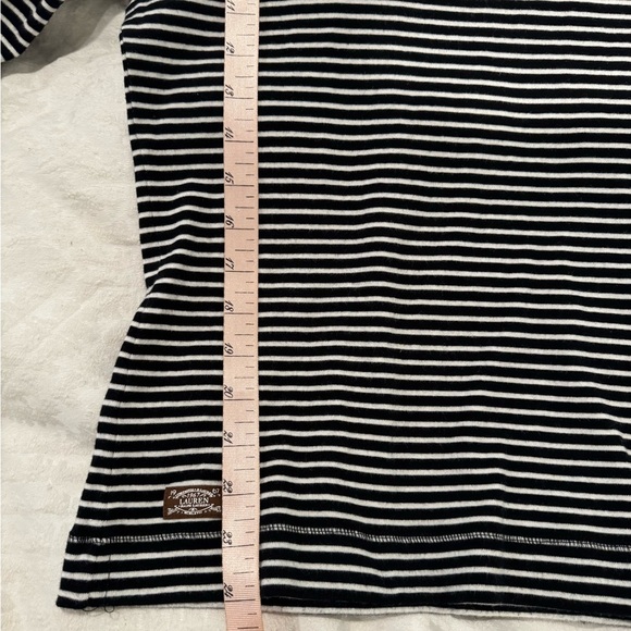 Lauren Ralph Lauren Black White Striped Shoulder Zip Elbow brown Patch Shirt - Picture 10 of 12